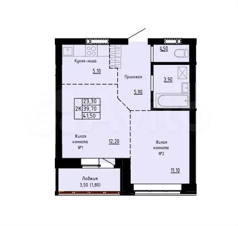 2-к. квартира, 41,5 м, 4/9 эт. - Фото 1