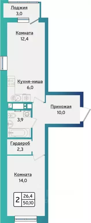 2-к кв. Удмуртия, Ижевск ул. 40 лет Победы, 121 (50.1 м) - Фото 0