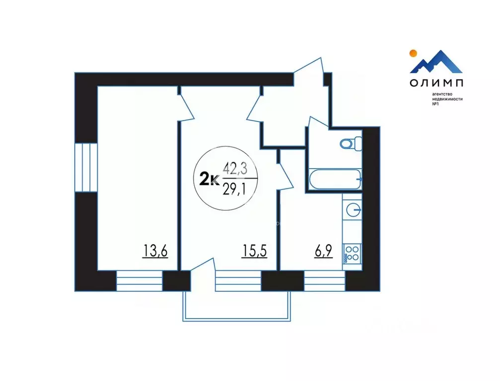 2-к кв. Вологодская область, Вологда Огородный пер., 12 (42.3 м) - Фото 2