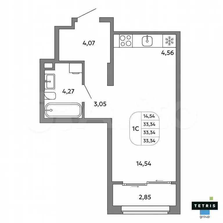 Квартира-студия, 33,3 м, 23/32 эт. - Фото 0