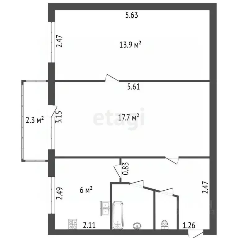 2-к кв. Санкт-Петербург Софийская ул., 39К2 (45.0 м) - Фото 2