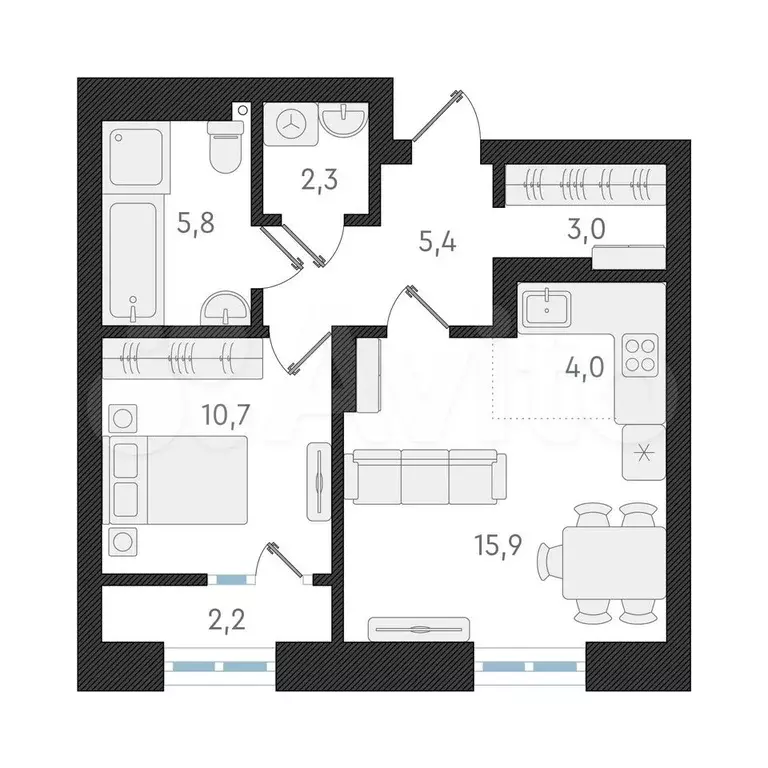 Квартира-студия, 47,1 м, 28/29 эт. - Фото 0