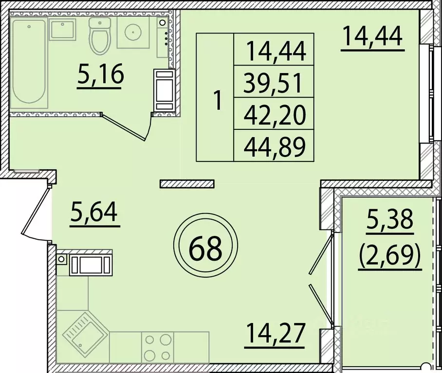 1-к кв. Санкт-Петербург пос. Шушары, ул. Соколиная, 4к1 (39.51 м) - Фото 0