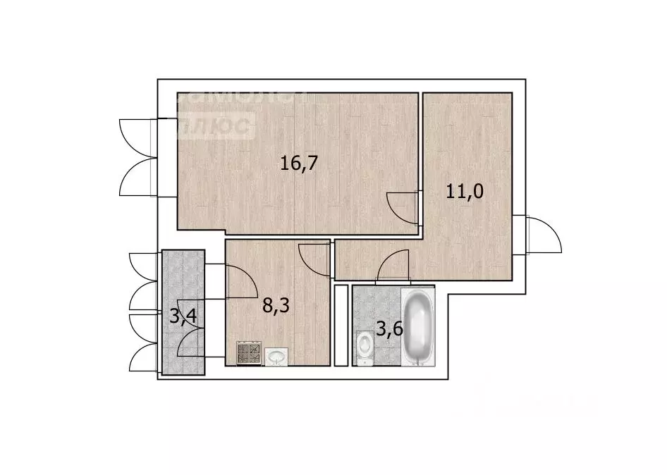 1-к кв. Башкортостан, Уфа Дагестанская ул., 12 (43.0 м) - Фото 1