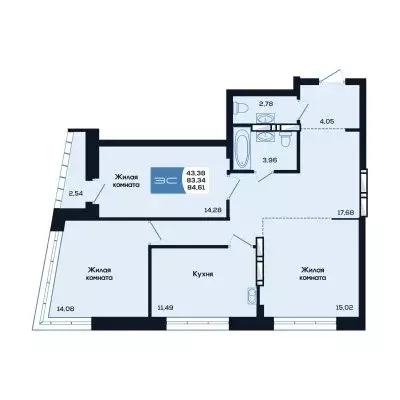 3-комнатная квартира: Новосибирск, улица Титова, 48 (84.61 м) - Фото 0