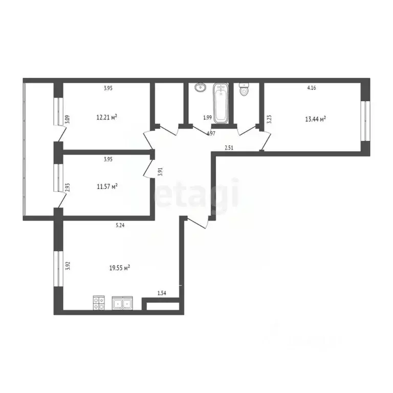 3-к кв. Тюменская область, Тюменский район, д. Дударева ул. ... - Фото 1