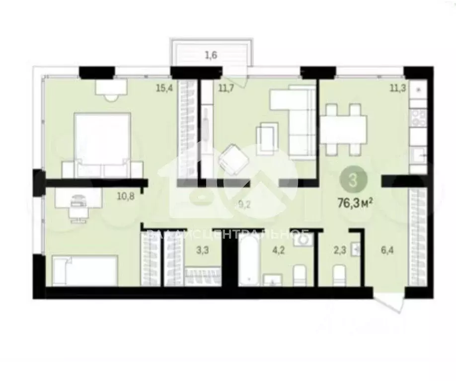 3-к кв. Новосибирская область, Новосибирск ул. Аэропорт, 88 (75.0 м) - Фото 1