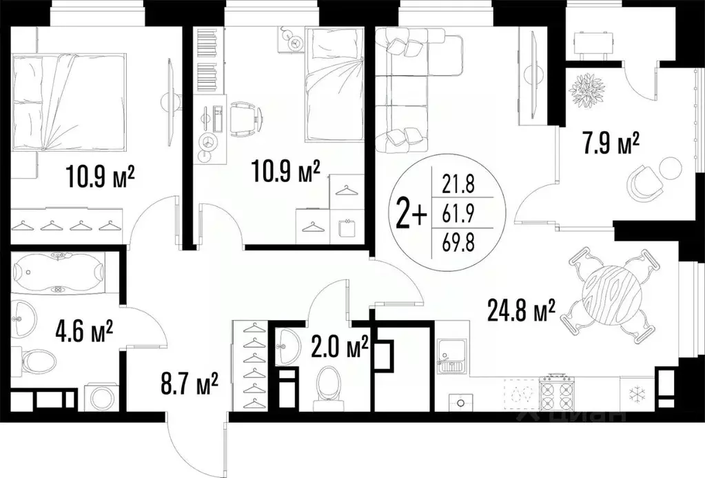 2-к кв. Астраханская область, Астрахань ул. Ахшарумова (69.8 м) - Фото 2