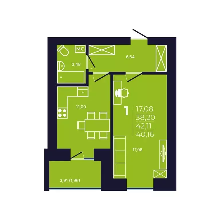 1-комнатная квартира: Уфа, улица Михаила Зайцева, 8 (40.3 м) - Фото 1