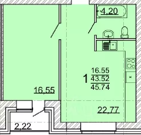 1-к кв. Воронежская область, с. Новая Усмань  (45.74 м) - Фото 0