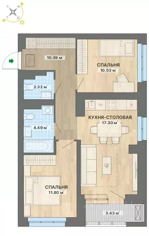 2-к кв. Свердловская область, Екатеринбург Академический мкр, 15-й ... - Фото 0