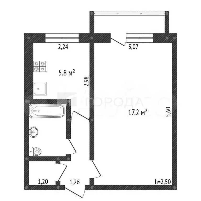 1-к. квартира, 30 м, 5/5 эт. - Фото 0
