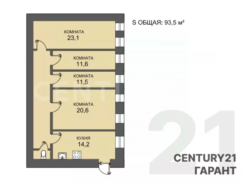 4-к кв. Санкт-Петербург ул. Декабристов, 30 (93.5 м) - Фото 2