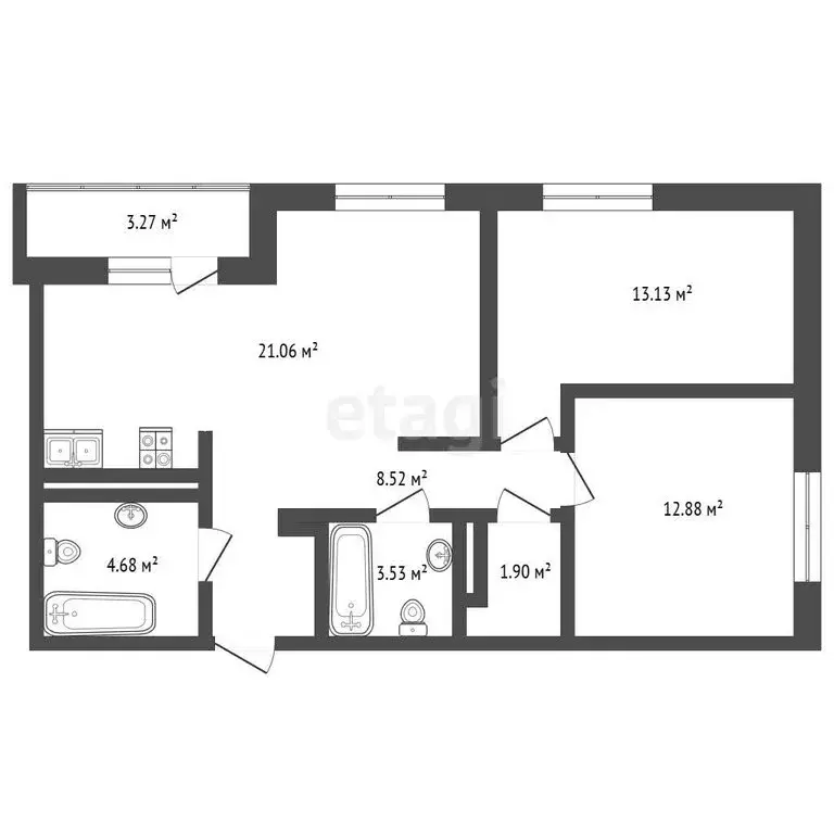 3-комнатная квартира: Тюмень, улица Республики, 204к12 (69 м) - Фото 1