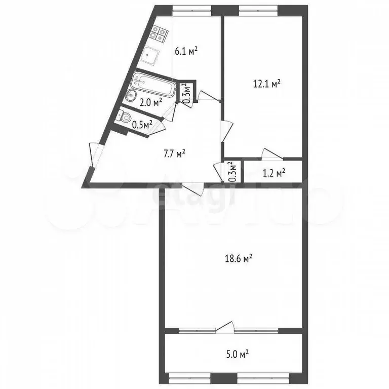 2-к. квартира, 51,6 м, 5/5 эт. - Фото 0