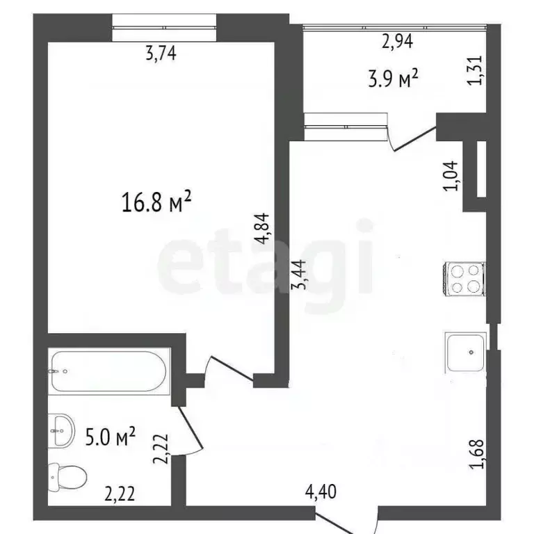 1-к кв. Калининградская область, Зеленоградск ул. Гагарина, 85к3 (37.0 ... - Фото 1