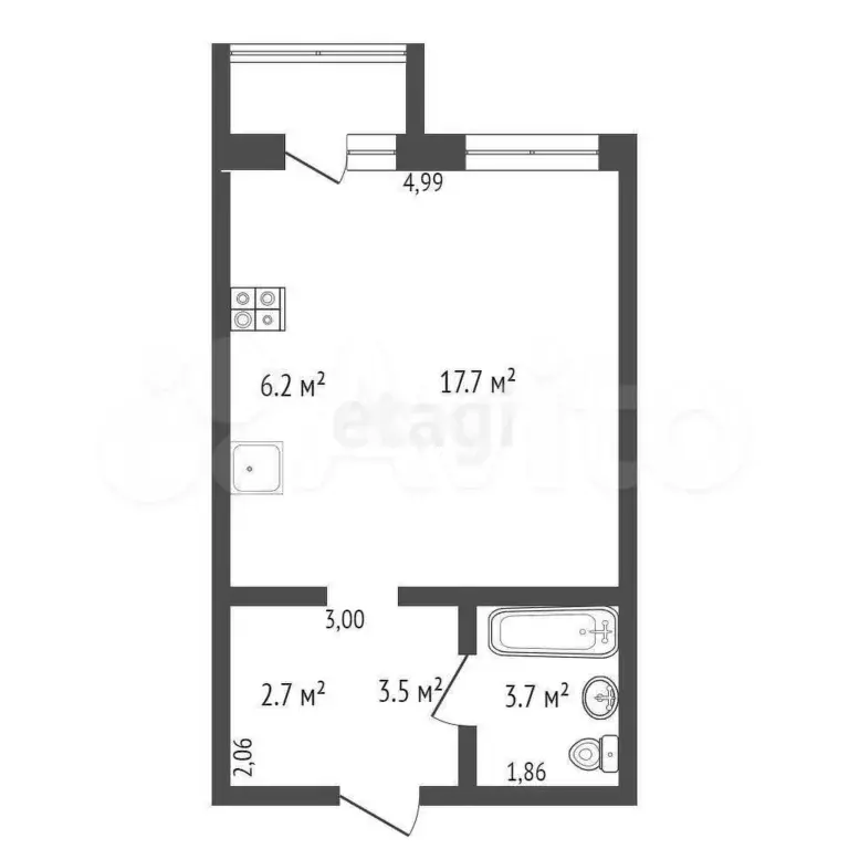 Квартира-студия, 33,8 м, 3/10 эт. - Фото 0