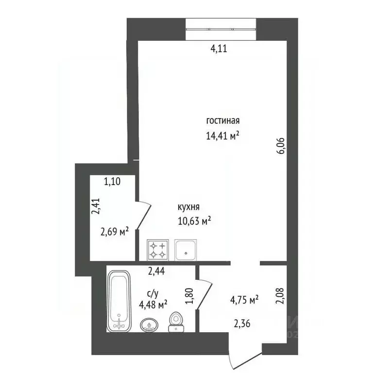 1-к кв. Башкортостан, Уфа ул. Рудольфа Нуреева, 9 (37.3 м) - Фото 2