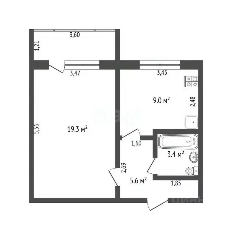 1-к кв. Брянская область, Брянск ул. Есенина, 28 (38.0 м) - Фото 2