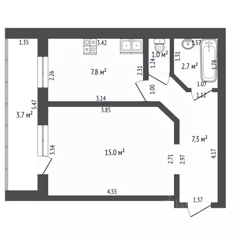 1-к кв. Башкортостан, Стерлитамак ул. Артема, 73 (33.5 м) - Фото 2