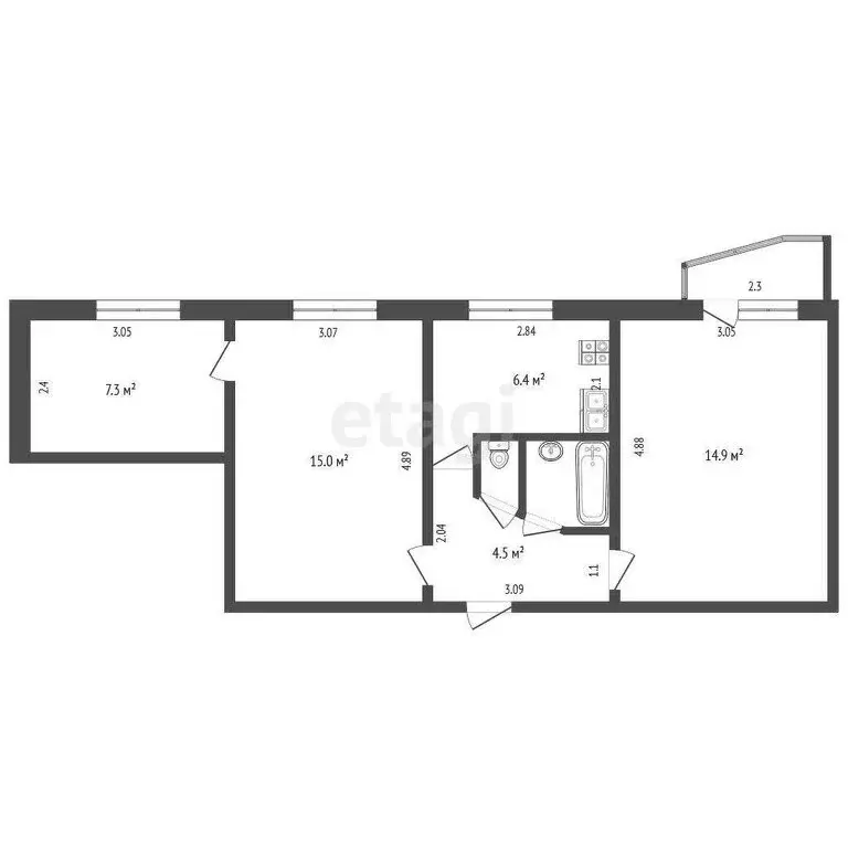 3-комнатная квартира: Дмитров, микрорайон имени А.М. Маркова, 23 (50.8 ... - Фото 0