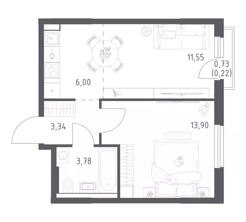 1-комнатная квартира: Уфа, улица Минигали Губайдуллина, 8к9 (38.79 м) - Фото 1