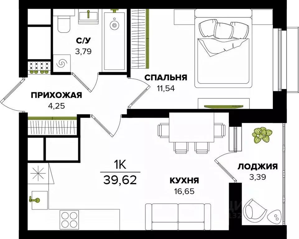 1-к кв. Тульская область, Тула  (39.62 м) - Фото 0