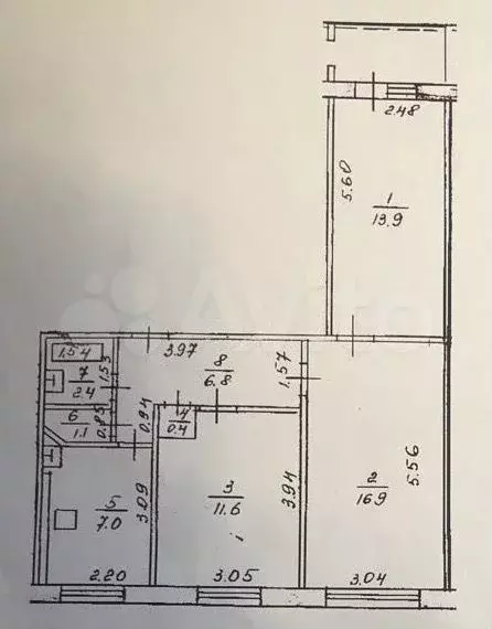 3-к. квартира, 60,1 м, 8/9 эт. - Фото 0