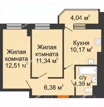2-к кв. Ростовская область, Ростов-на-Дону Тибетская ул., 1Бс1 (50.0 ... - Фото 2