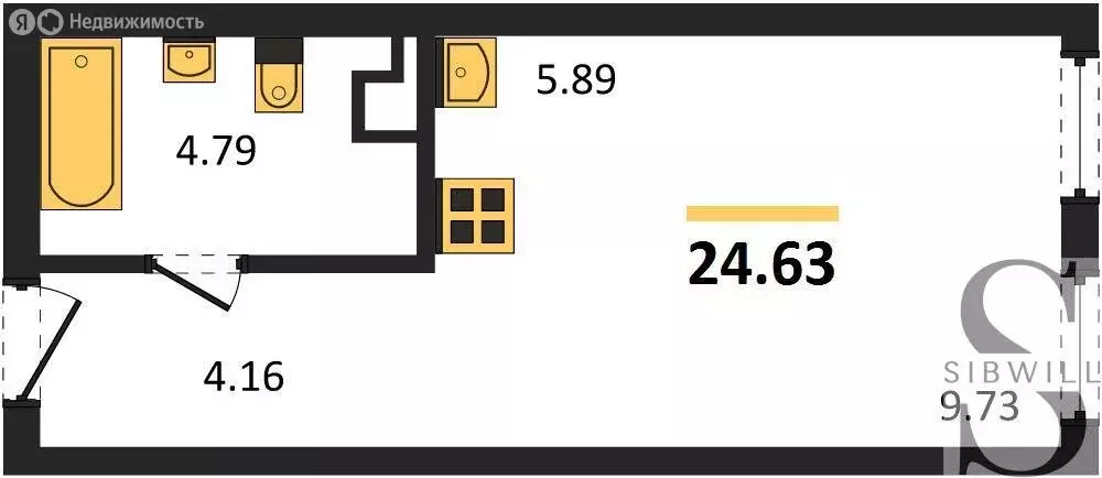 Квартира-студия: Новосибирск, Ленинградская улица, 342 (24.63 м) - Фото 0