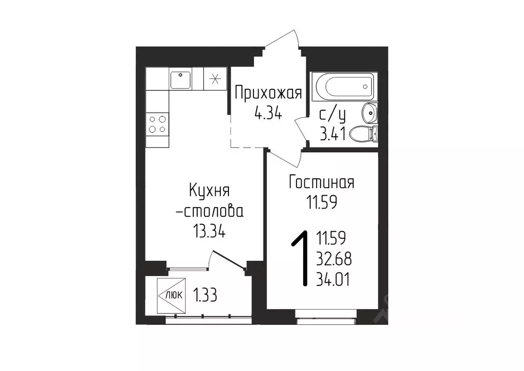 1-к кв. Башкортостан, Уфа ул. Бородинская, 19/1 (34.01 м) - Фото 0