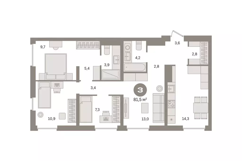3-комнатная квартира: Екатеринбург, жилой район Эльмаш, Механический ... - Фото 2