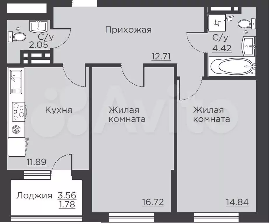 2-к. квартира, 64,4 м, 15/18 эт. - Фото 0