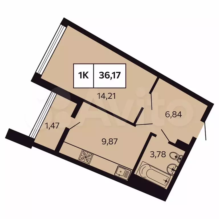 1-к. квартира, 36,2 м, 9/9 эт. - Фото 0