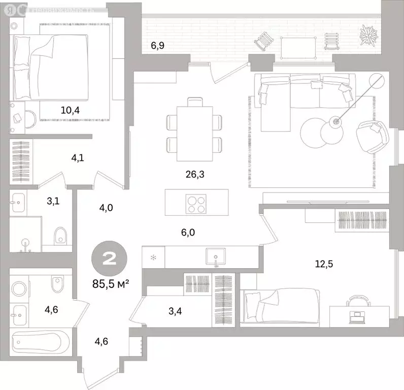 2-комнатная квартира: Санкт-Петербург, Василеостровский район, ЖК ... - Фото 2