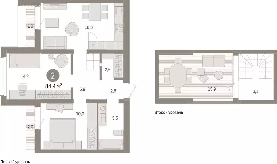 2-комнатная квартира: Тюмень, Мысовская улица, 26к1 (84.42 м) - Фото 0