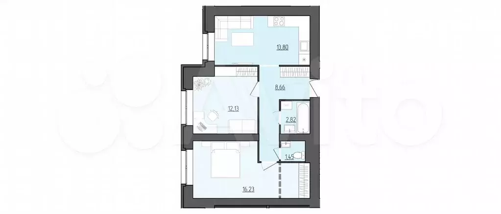 2-к. квартира, 55,1 м, 3/9 эт. - Фото 0