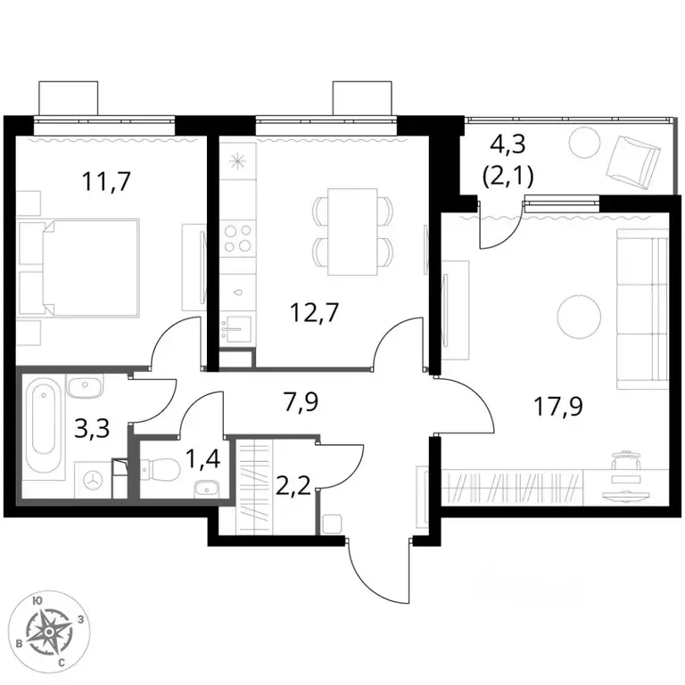 2-к кв. Московская область, Видное ул. Старо-Нагорная, 31 (59.1 м) - Фото 2