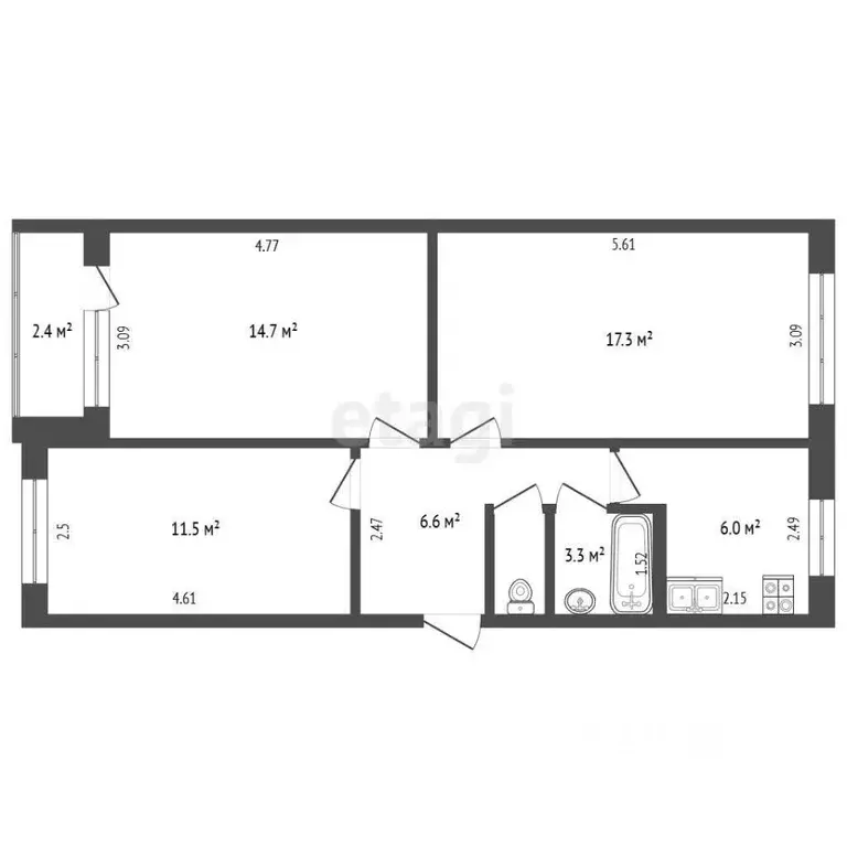 3-к кв. Мордовия, Саранск ул. Косарева, 35 (61.2 м) - Фото 1