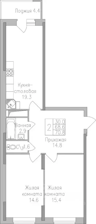 2-к кв. Липецкая область, Липецк Поколение жилой комплекс (70.8 м) - Фото 0