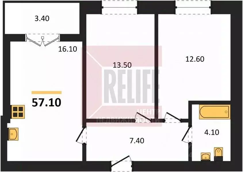 2-к кв. Калининградская область, Калининград ул. Сержанта Мишина, 83к1 ... - Фото 2