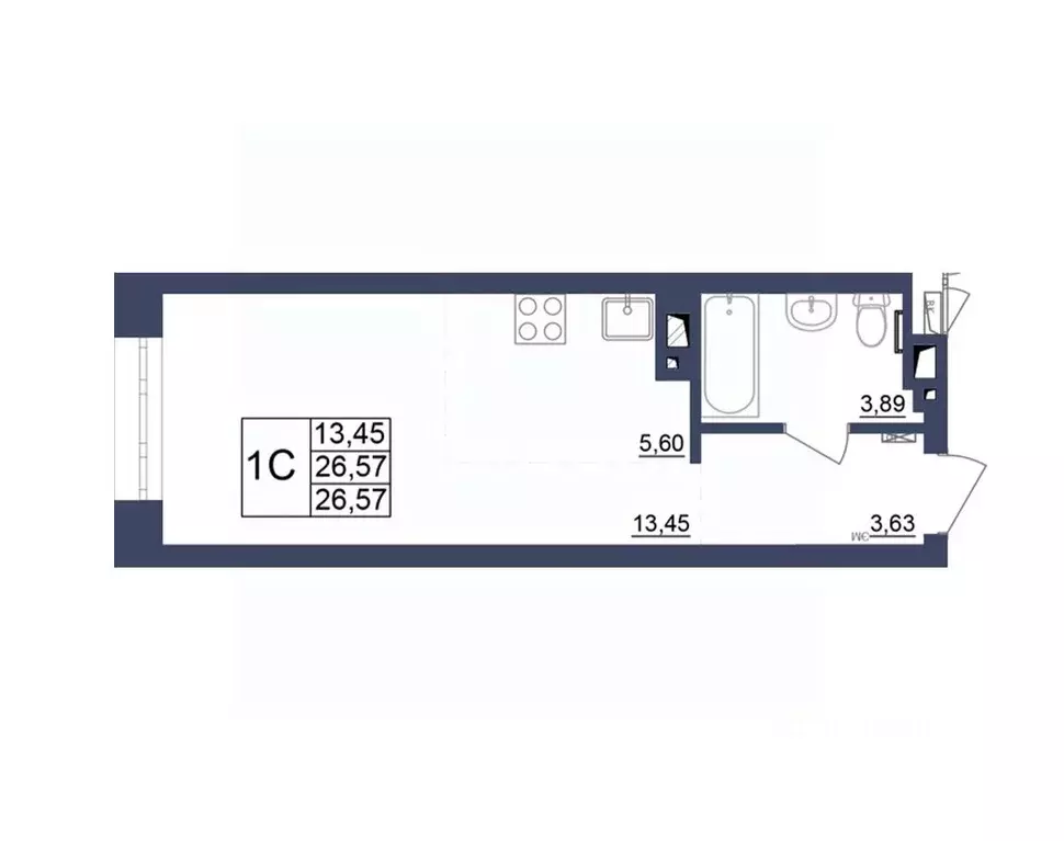 Студия Башкортостан, Уфа Космос жилой комплекс, лит1 (26.57 м) - Фото 1