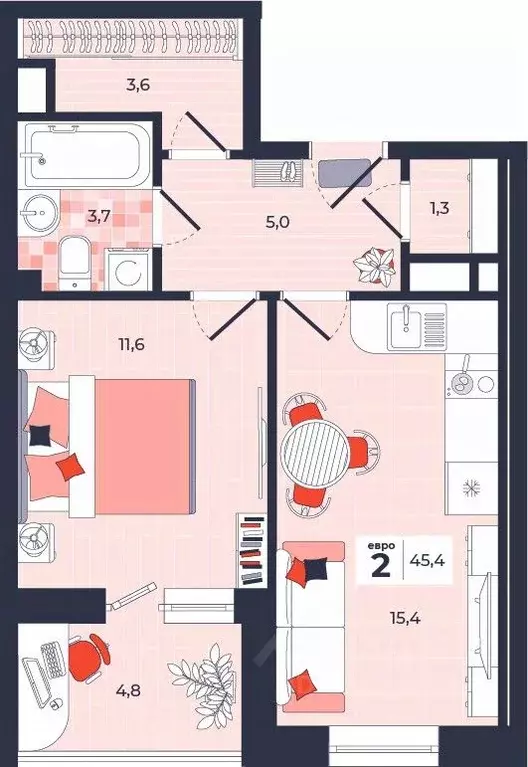2-к кв. Тульская область, Тула ул. Академика Насоновой, 1А (45.4 м) - Фото 1