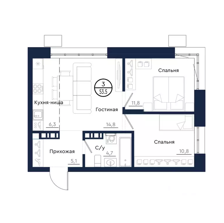 3-к кв. Красноярский край, Красноярск Чижи жилой комплекс (53.5 м) - Фото 1