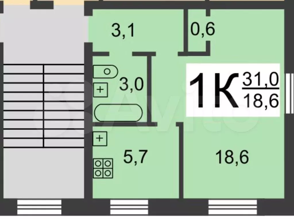 1-к. квартира, 31 м, 2/5 эт. - Фото 0