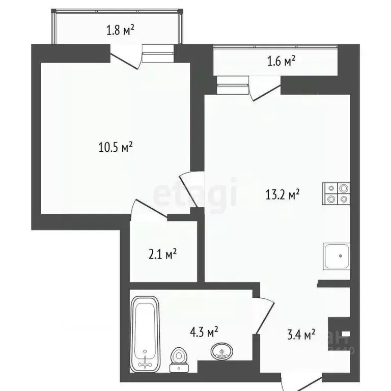 1-к кв. Тюменская область, Тюмень ул. Газовиков, 38к1 (37.0 м) - Фото 1