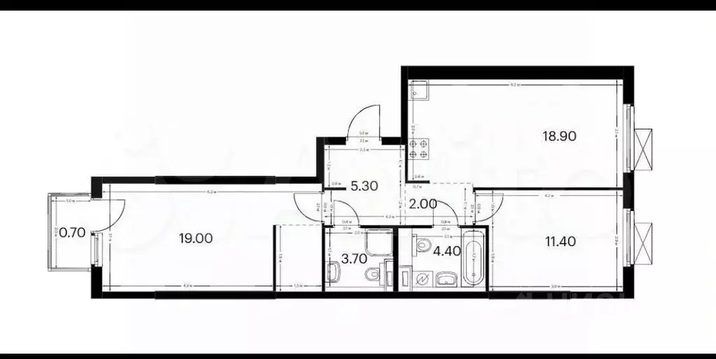 2-к кв. Татарстан, Казань ул. Анаса Тазетдинова, 7к5 (65.4 м) - Фото 1