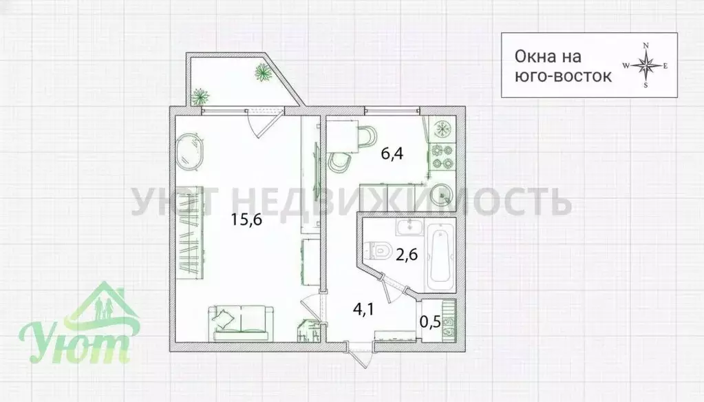Квартира, 1 комната, 29.2 м - Фото 1