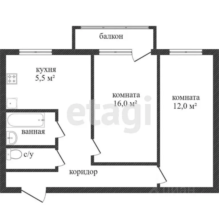 2-к кв. Калужская область, Калуга ул. Никитина, 83 (43.0 м) - Фото 0