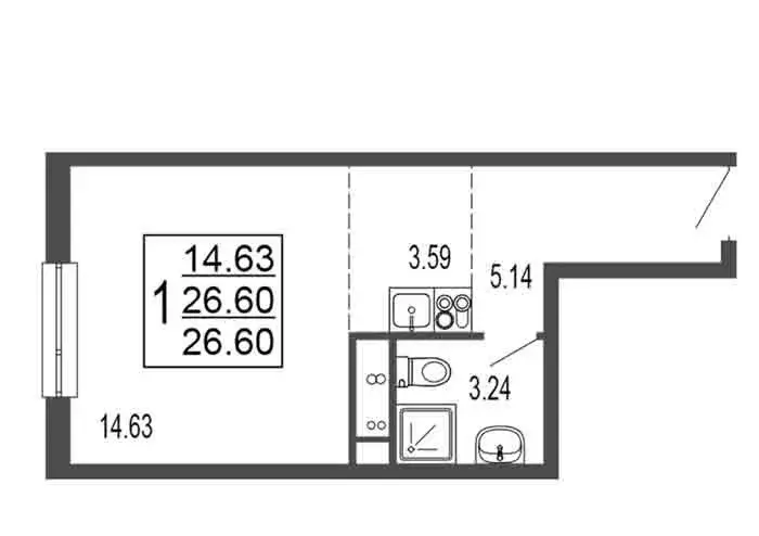 Квартира-студия: Лыткарино, 6-й микрорайон, 15Д (26.6 м) - Фото 0